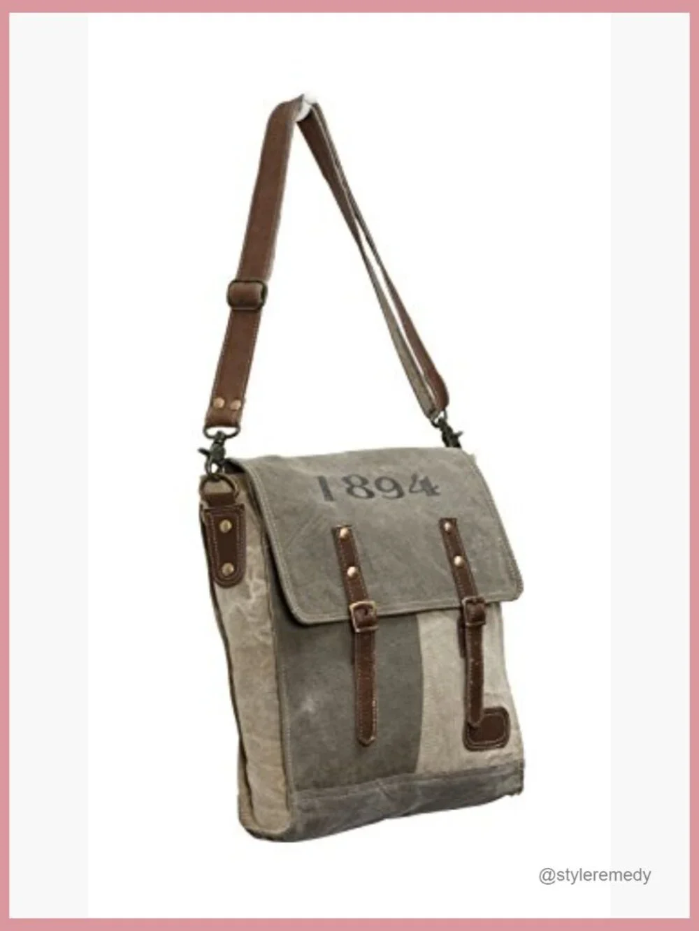 Upcycled Canvas Messenger Bag with Adjustable Strap